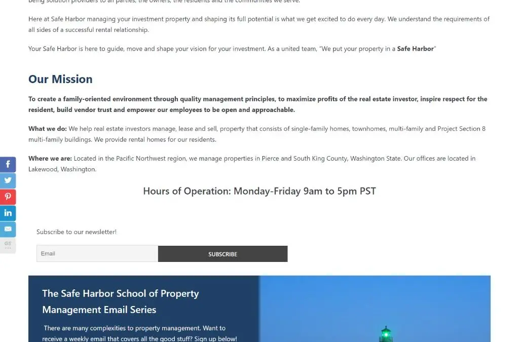 Safe Harbor Property Management. Lakewood, WA